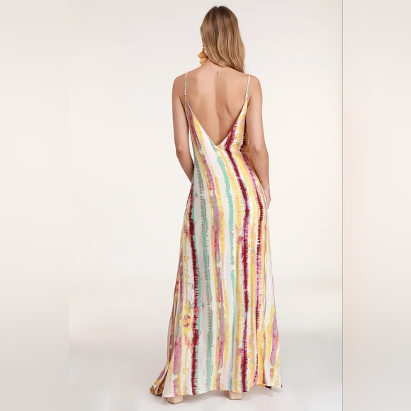 Lulus Bay Side Babe Tie-Dye Maxi Dress Multicolor Adj Straps Loose Fit Lined SM - Picture 7 of 12